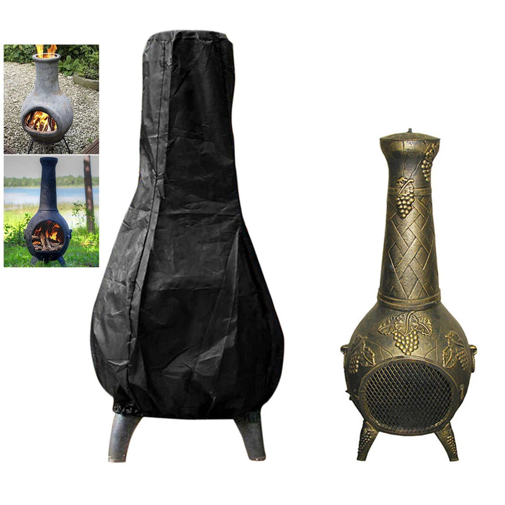 Square Waterproof Fireplace Fire Pit Column Covers Outdoor Furniture Cove Weatherproof Garden Patio Heater Black Large Cover
