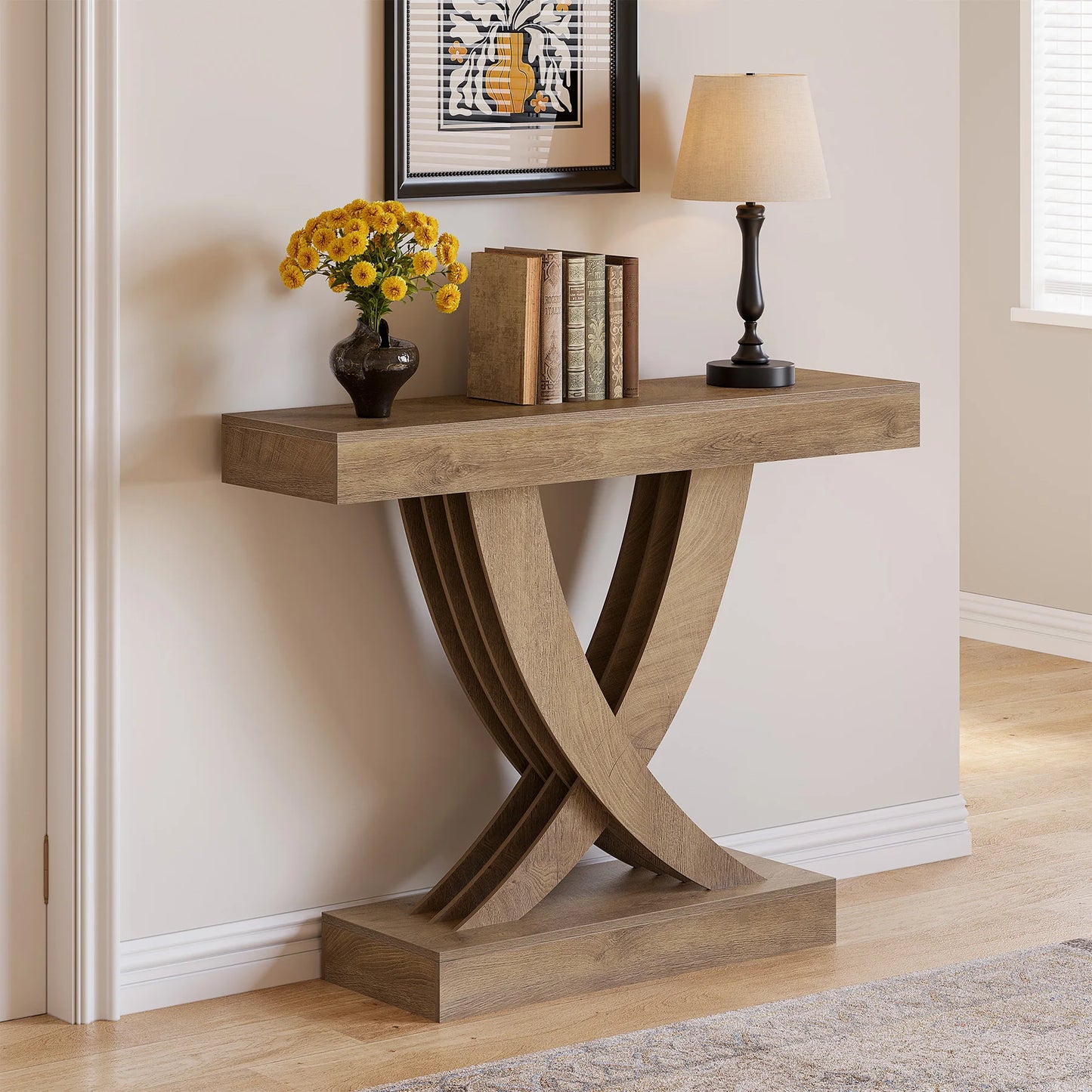 Tribesigns Console Table 110 cm, Rustic Brown Entryway Table with X-Frame, Narrow Hallway Table in MDF Wood, Industrial & Farmhouse Style Sofa Table for Living Room, Hallway or Entrance