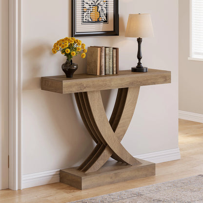 Tribesigns Console Table 110 cm, Rustic Brown Entryway Table with X-Frame, Narrow Hallway Table in MDF Wood, Industrial & Farmhouse Style Sofa Table for Living Room, Hallway or Entrance