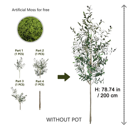 4ft/5ft/6ft Artificial Olive Plant Tree Plant Branch Greenery Fake Plant Indoor Outdoor for Home Garden Living Room Decoration