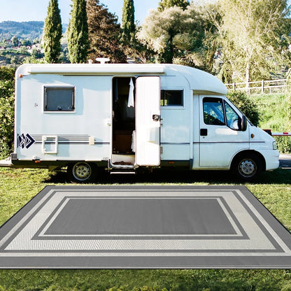 RURALITY Outdoor Rug  Waterproof for Patio Clearance Large Plastic Straw Mat for Camping Porch RV Reversible Grey&White