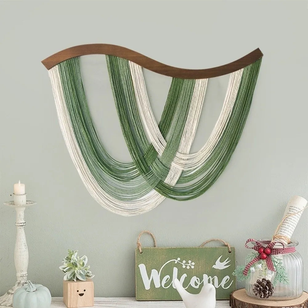 Creative Wooden Bohemian Wall Decor Retro Aesthetic Wall Art Tassel Tapestry Yarn Woven Wall Hanging Pendant Dorm Room