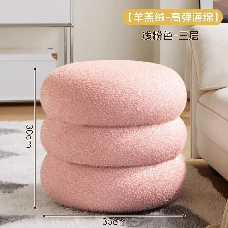 Living room small stool lamb wool bench household round stool Internet celebrity children sofa stool low stool simple pier shoe