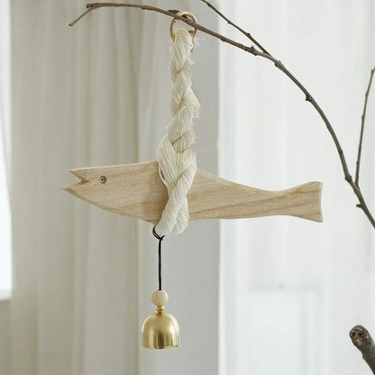 Creative Handmade Wood Fish Door Bell Hand Carved Lightweight Fish Wall Decoration Rustic Lucky Fish Door Chimes Living Room