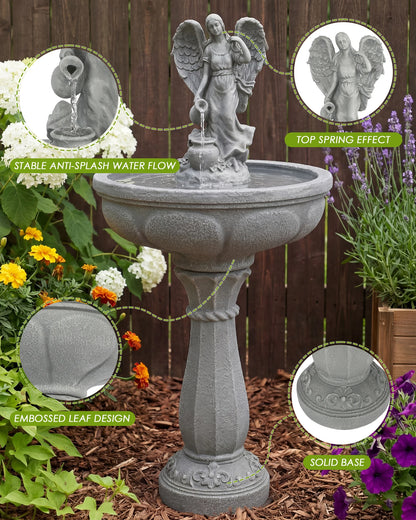 Outdoor Water Fountain, 37" High Cascading Waterfall Fountain with Whisper-Quiet Pump, Large Cascading Freestanding Resin Founta