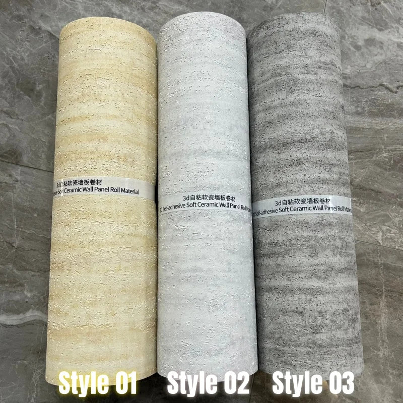 Soft Imitate Roman Travertine Slate Wallpapers 3D Textured Thickening Wall Panel Scalable Flexible Self-adhesive  Wall Stickers