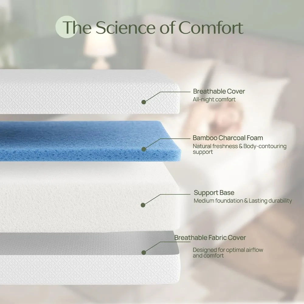 Mattress, 6 Inch Gel Memory Foam Mattress in a Box, Fiberglass Free, Breathable for Cooler Sleep, Customized