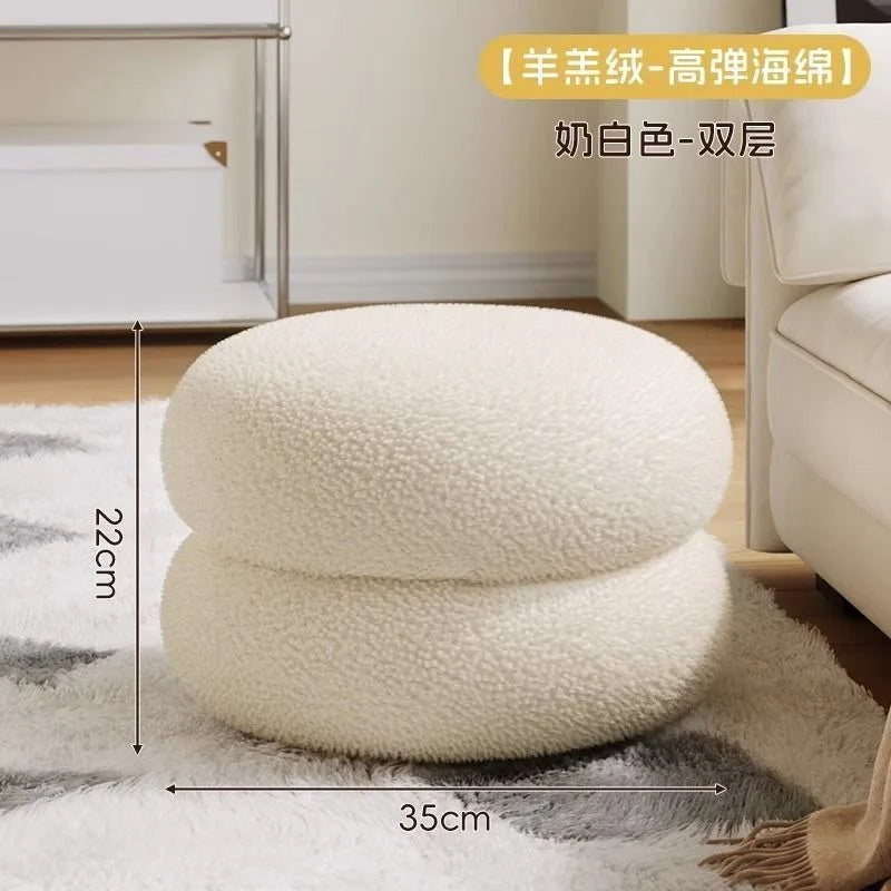 Living room small stool lamb wool bench household round stool Internet celebrity children sofa stool low stool simple pier shoe
