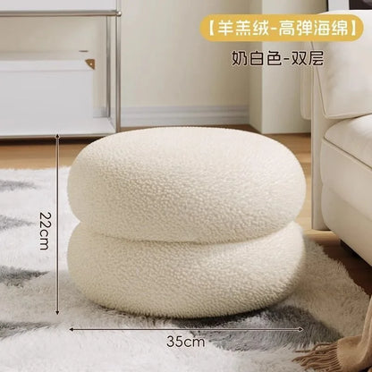 Living room small stool lamb wool bench household round stool Internet celebrity children sofa stool low stool simple pier shoe