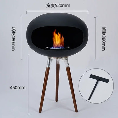 Freestanding Bioethanol Fireplace - Oval Sphere Design Smokeless Real Flame Ethanol Fire Pit for Indoor Outdoor Decor