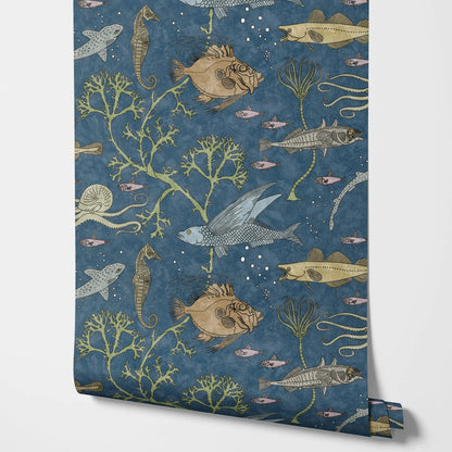 John Dory Wallpaper, Blue Sea Design Wallpaper Peel and Stick Wallpaper,  Fish Nemo Wallpaper, Removable Traditional Wall Papers