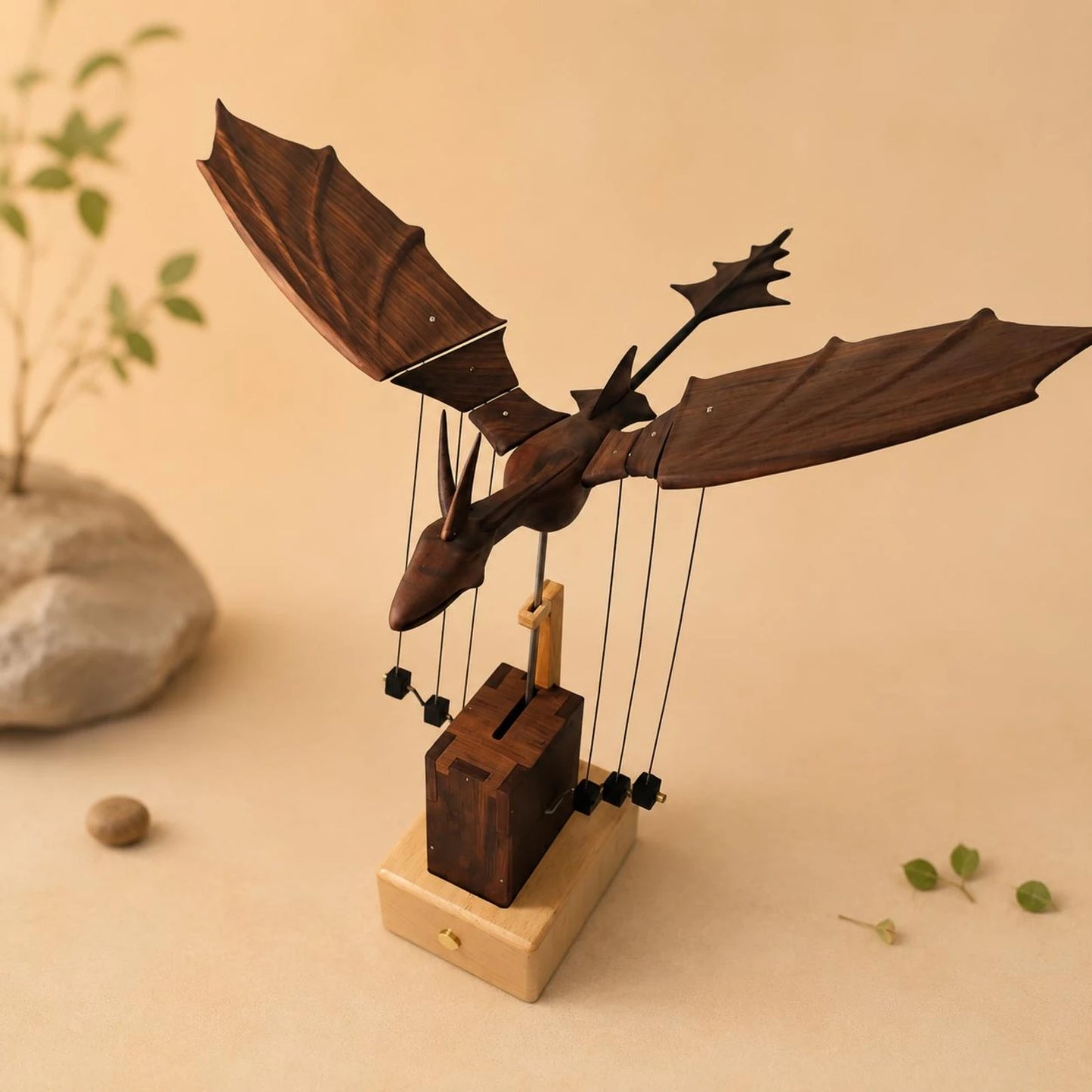 Wooden Dragon Statue Walnut Finish Wooden Dragon Figurine Table Ornament Handmade Home Decor Artistic Design for Office, Shelf