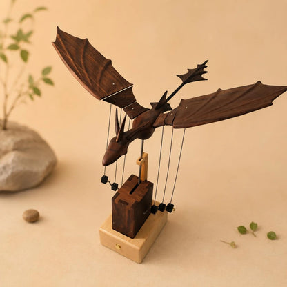 Wooden Dragon Statue Walnut Finish Wooden Dragon Figurine Table Ornament Handmade Home Decor Artistic Design for Office, Shelf
