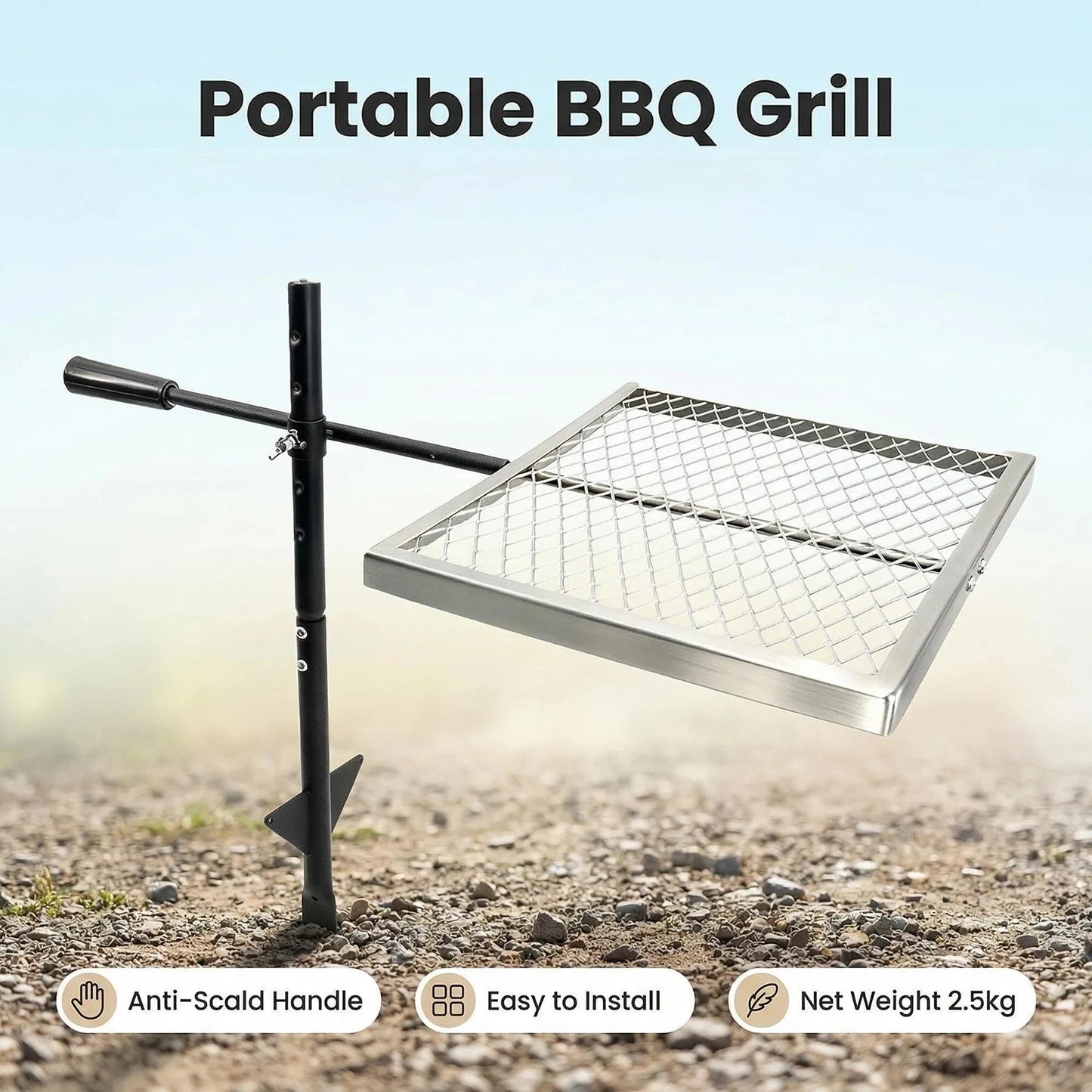 Swivel Campfire Grill 360° Adjustable Open Fire Grill Grate, Fire Pit Grill Grate over Fire Pits, Outdoor Cooking Equipment
