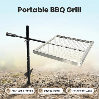 Swivel Campfire Grill 360° Adjustable Open Fire Grill Grate, Fire Pit Grill Grate over Fire Pits, Outdoor Cooking Equipment