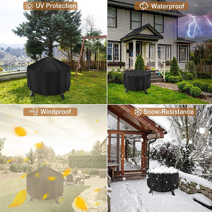 Waterproof Patio Fire Pit Cover Black UV Protector Grill BBQ Shelter Outdoor Garden Yard Round BBQ Cover Canopy Furniture Covers