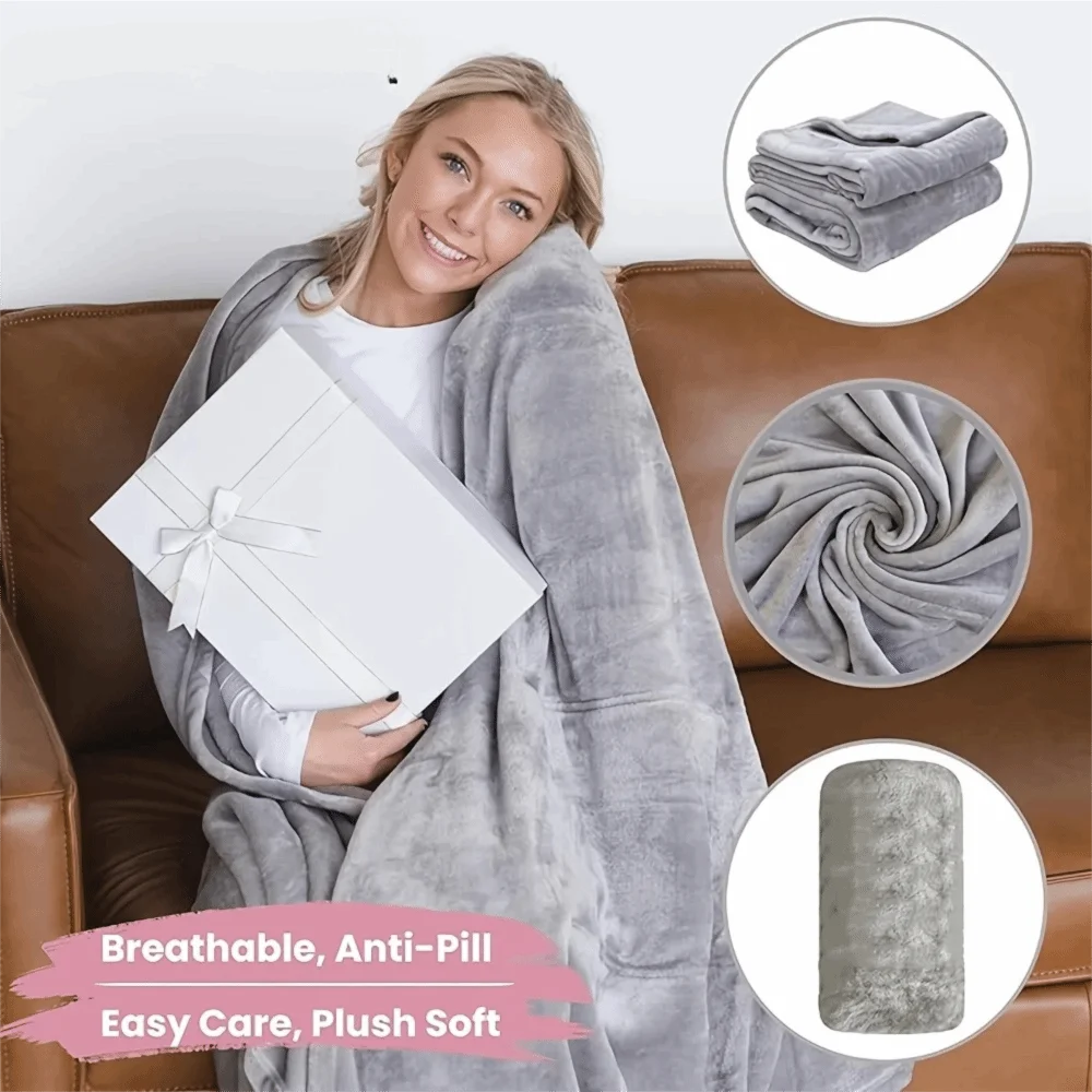 Cozy Flannel Winter Wearable Blanket Thickened Sofa Throw Blanket Washable Soft Leisure Blanket Winter