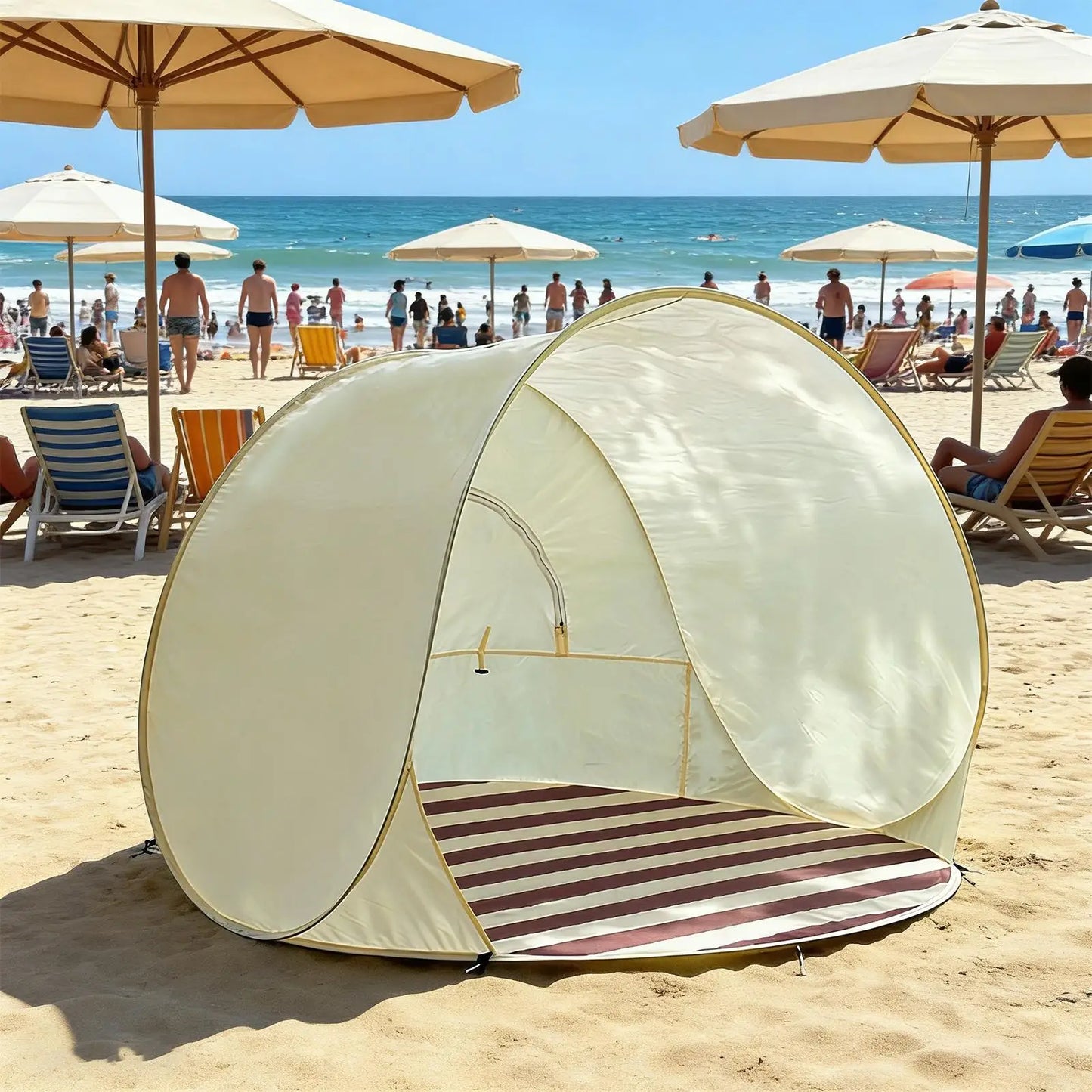 Outdoor Portable Camping  One Click Open 3-4 People Tent Large Space Sunshade Beach Sun Shelter Tent Garden Beach Tent Reusable