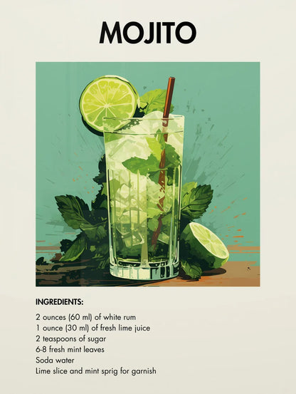 Classic Simple Bar Drinks Liquor Cocktail Bartending Recipe Poster Canvas Art Painting Prints Home Room Bar Wall Decoration