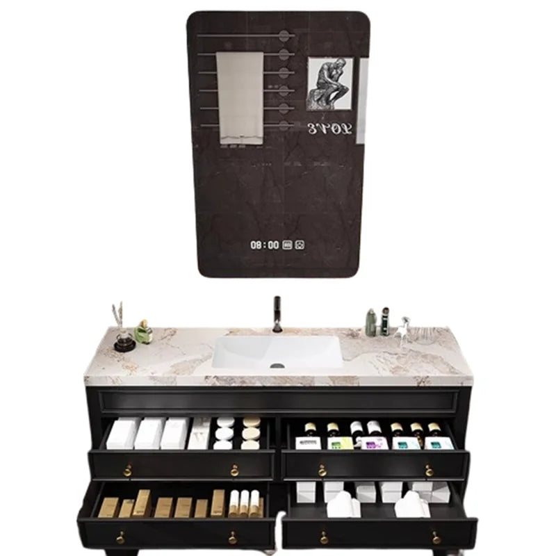 Rustic Retro Bathroom Cabinet Luxury Integrated Black Vanity Bathroom Cabinet Storage Organization Mobile Bagno Home Furniture
