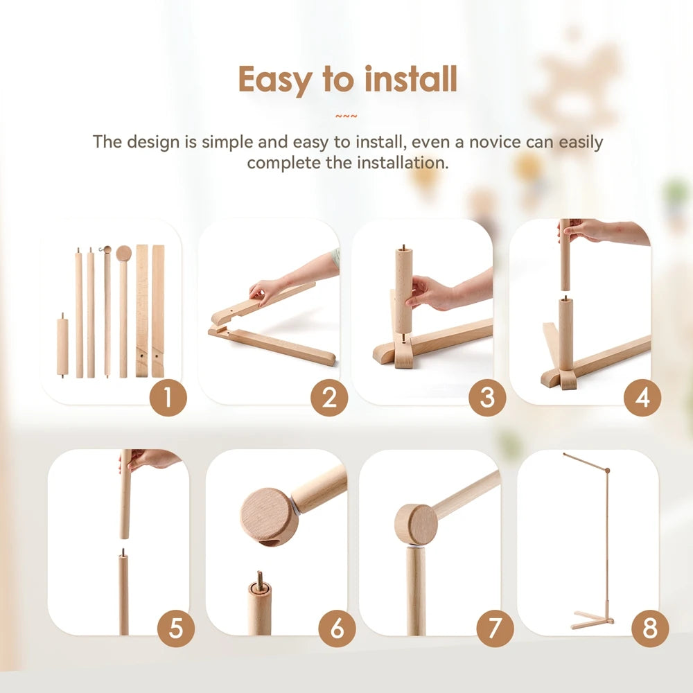 Baby Rattle Toy 0-12 Months Toys Wooden Mobile Bed Bell Floor Stand Bracket Newborn Bed Bell Hanging Holder Bracket Infant Crib