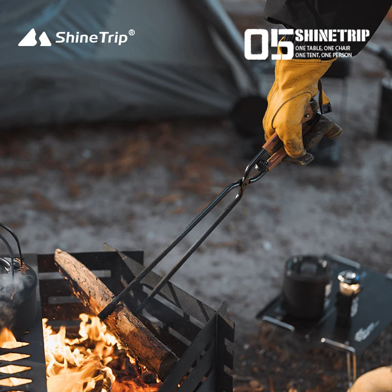 ShineTrip Outdoor Camping Fire Tongs Charcoal Clamp with PU Leather Storage Sheath for Backyard Bonfire Picnic Barbecue Fire Pit