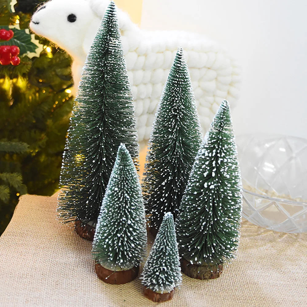 Christmas Decoration Artificial Mini Tree Ornaments Miniature Cedar Snow Pine Home Office Table Decor 2024 Xmas Landscape Gifts