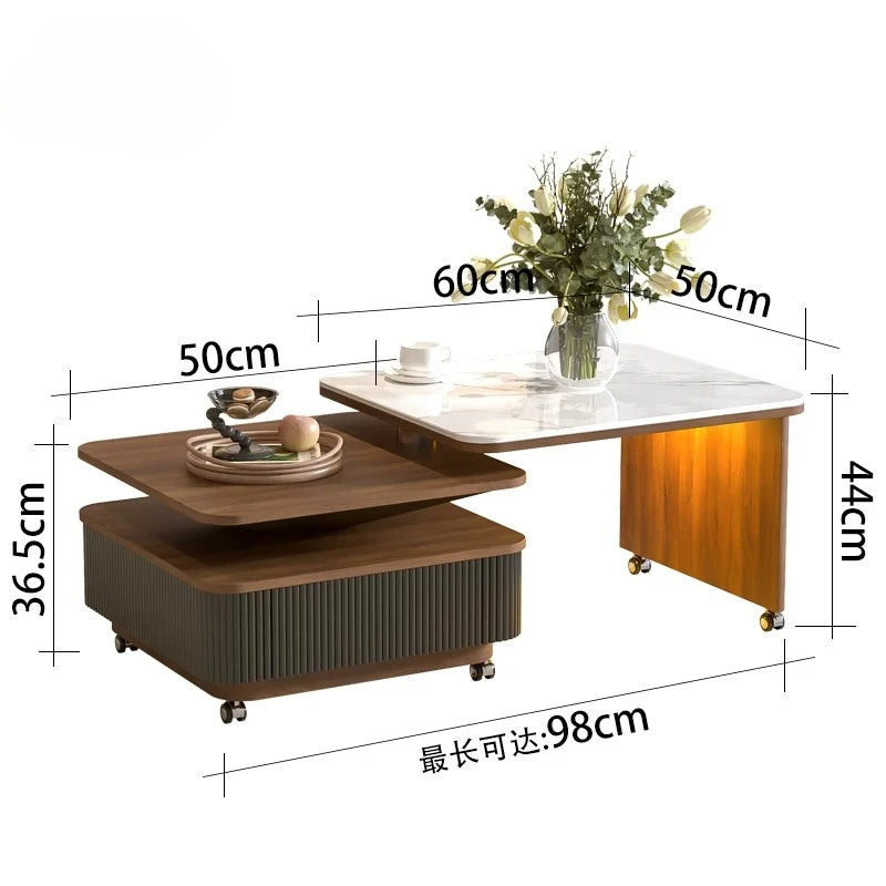 Living Room Furniture Medieval Rock Slab Coffee Table Household Living Room Small Apartment Rotating Movable Tea Table New Model