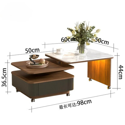 Living Room Furniture Medieval Rock Slab Coffee Table Household Living Room Small Apartment Rotating Movable Tea Table New Model