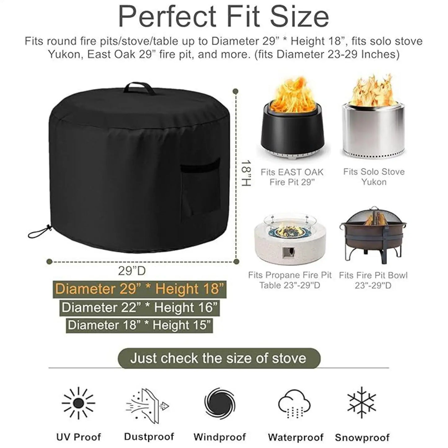 Outdoor Fire Pit Cover Waterproof Outdoor Round Fire Pit Cover Weatherproof Oxford Fabric Protector For Barbecue Bonfire