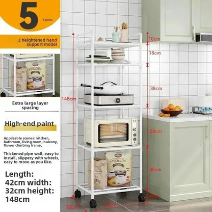 Kitchen multi-layer removable storage cart, floor-to-ceiling storage rack, household storage rack fridge organizer dish rack