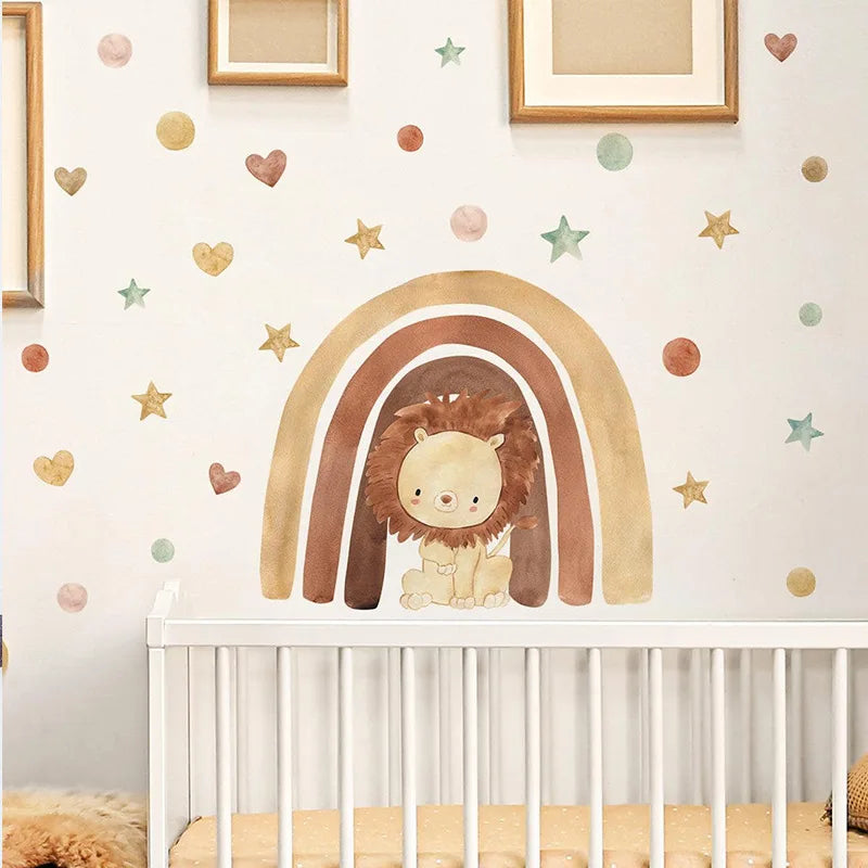 Forest Animals Rainbow Wall Stickers for Kids Rooms Children Boys Girls Baby Room Decoration Nursery Wallpaper Giraffe Elephant