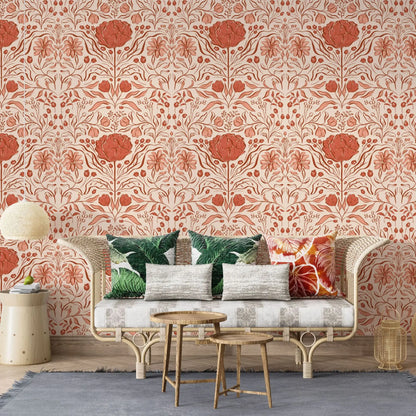 2m/3m Self Adhesive Wallpaper Rural Flowers Retro Plants Background Wall Paper Bedroom Entrance Renovation Wall Sticker