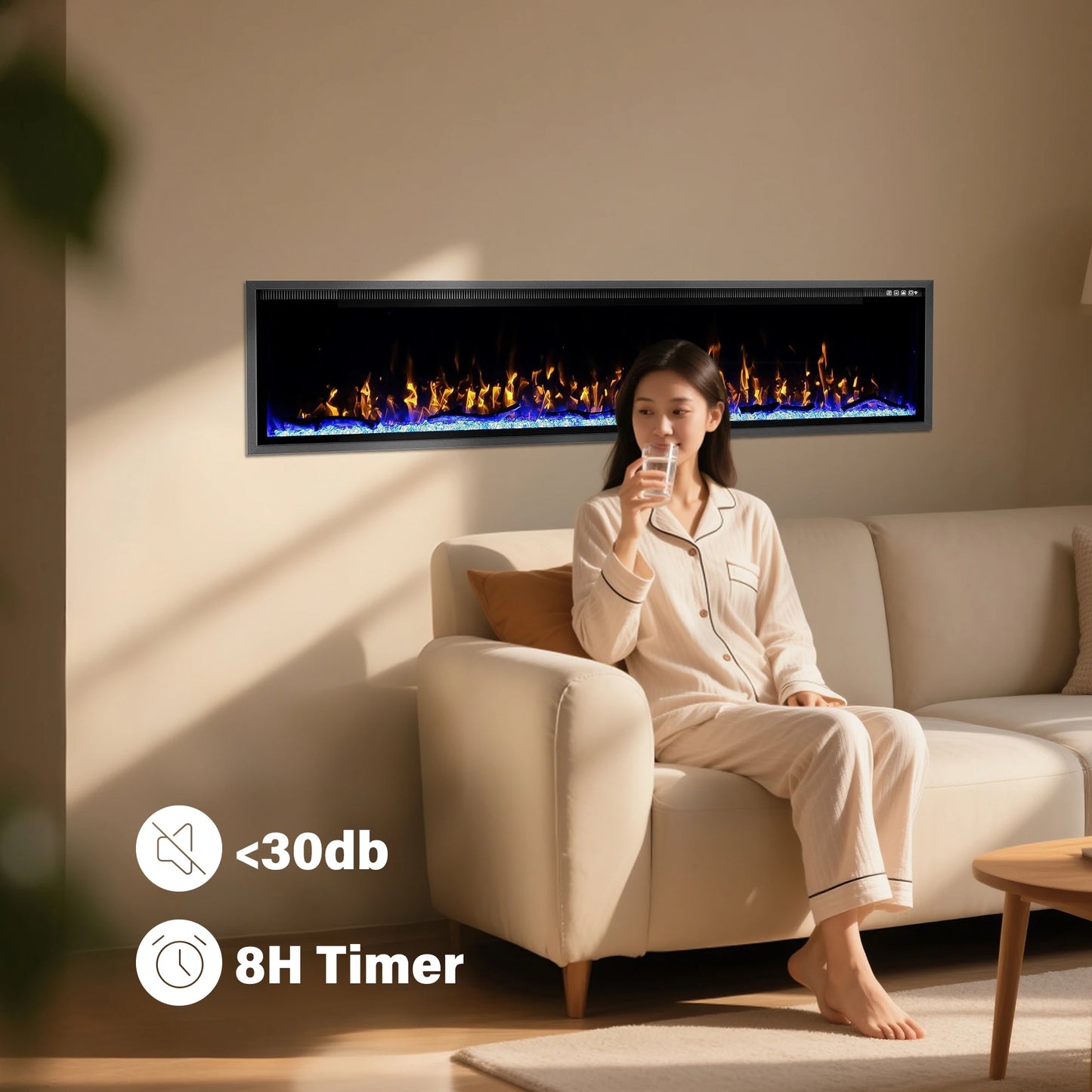 Electric Fireplace Customizable Length Electric Fireplace Gas Powered LED Flame WiFi APP Remote Touch Control French Metal For H