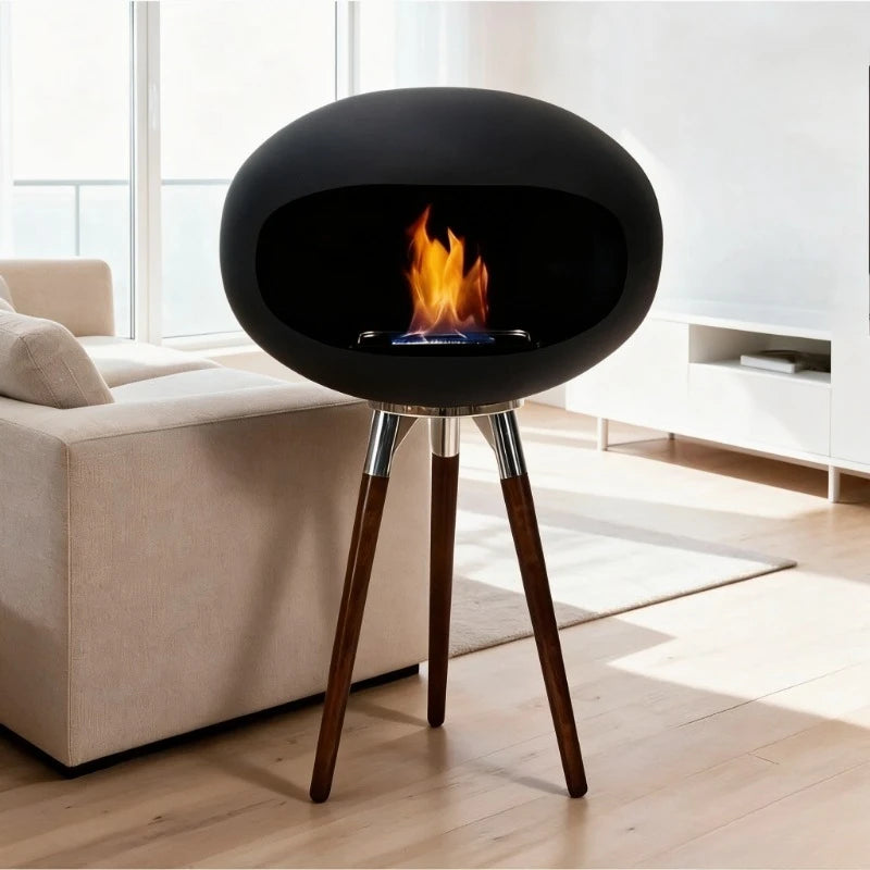 Freestanding Bioethanol Fireplace - Oval Sphere Design Smokeless Real Flame Ethanol Fire Pit for Indoor Outdoor Decor