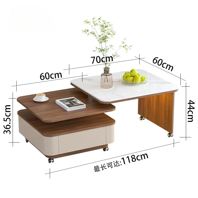 Living Room Furniture Medieval Rock Slab Coffee Table Household Living Room Small Apartment Rotating Movable Tea Table New Model