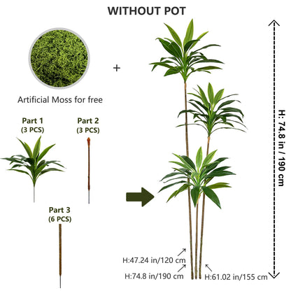 50-225CM Artificial Green Dracaena Plant Tree Indoor Outdoor Ornament Fake Plant for Home Garden Room Wedding Decor Halloween