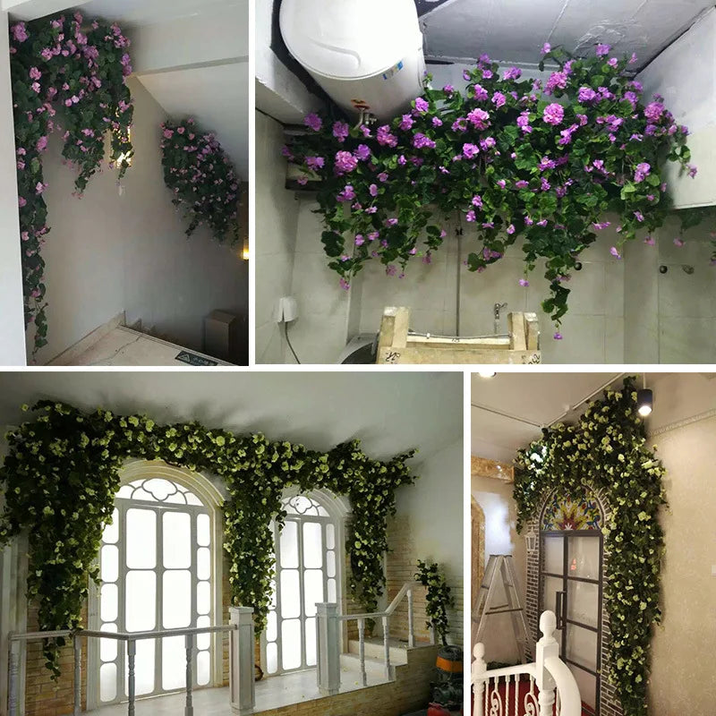 Artificial Hanging Flowers Begonia Silk Flowers Hanging Plants Artificial Geranium Flowers for Outdoor Indoor Patio Garden Decor