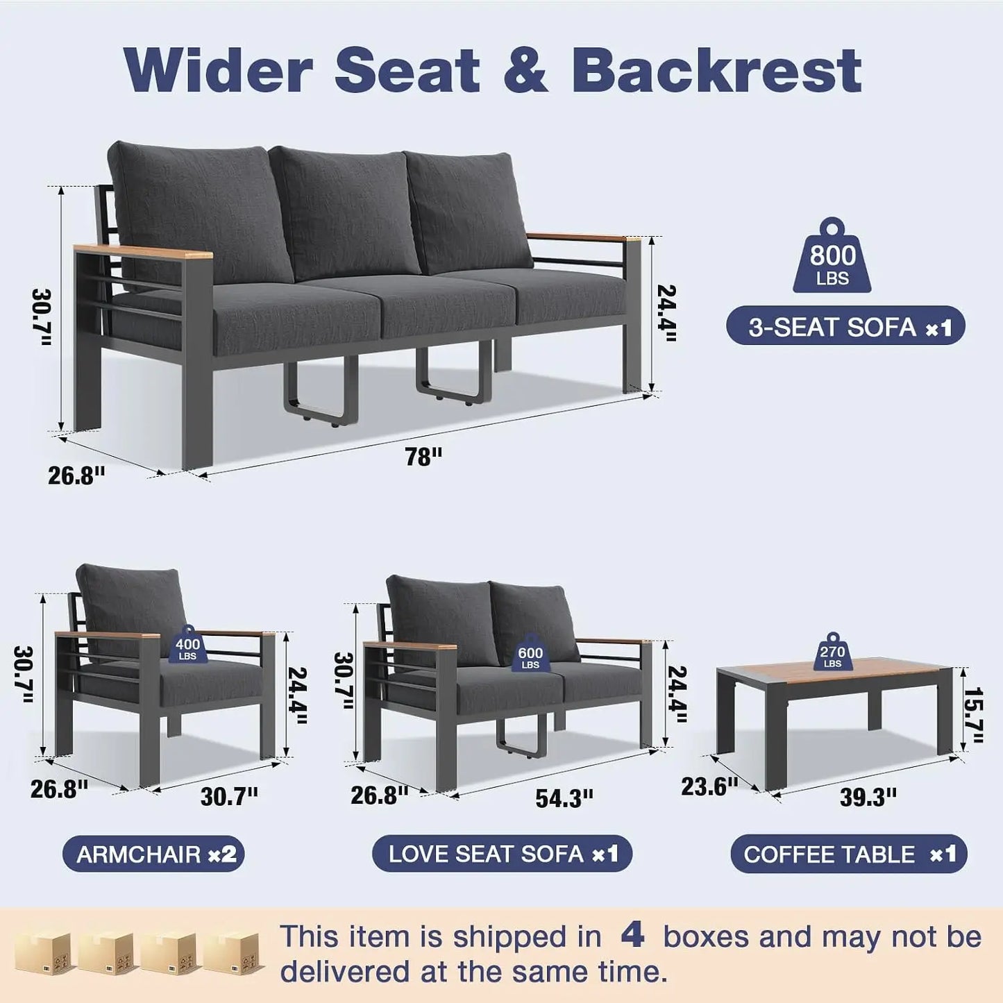 7-Seat Oversized Aluminum Patio Set, Washable Thick Cushions, Coffee Table & Umbrella, Custom