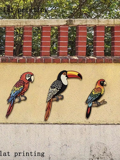 3Pcs Tropical Bird Wooden Wall Decor Set, Parrot Toucan Wood Wall Art for Home