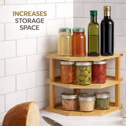 3 Tier Cabinet Organizer Shelf for Kitchen Storage Sturdy Plate Organizer Bamboo Corner Shelf Dish Rack for Cabinet Countertop