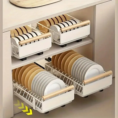 Space-Saving Kitchen Drawer Organizer, Pull Out Storage Rack for Storing Plates, Bowls, and Spices Kitchen Organizer and Storage