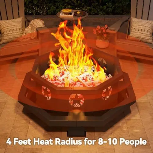 43 inch Large Fire Pit, Outdoor Fire Pit with Heavy Duty truction, Wood Burning Fire Pits for Outside Octagonal Firt