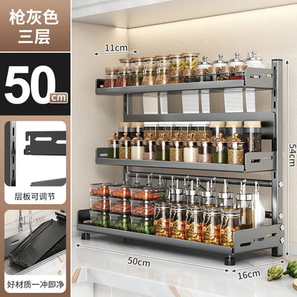 Kitchen Countertop Organizer Rack with Adjustable Feet Knife Storage Removable Shelves Multifunctional Space-Saving for Home