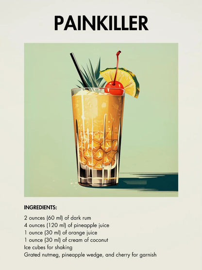 Classic Simple Bar Drinks Liquor Cocktail Bartending Recipe Poster Canvas Art Painting Prints Home Room Bar Wall Decoration