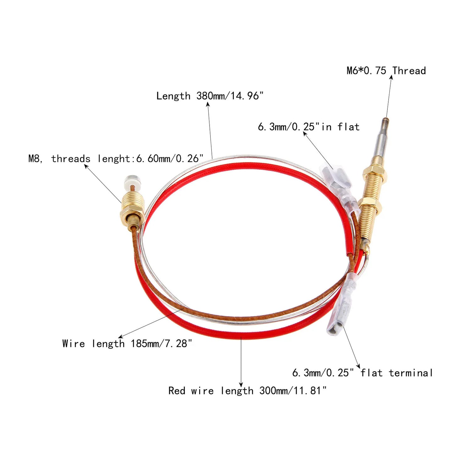 Outdoor Heater Thermocouple for Gas Patio Heater for BBQ Grill Fire Pit Fireplace Heater Hose Connection M6*0.75 Head M8*1 End