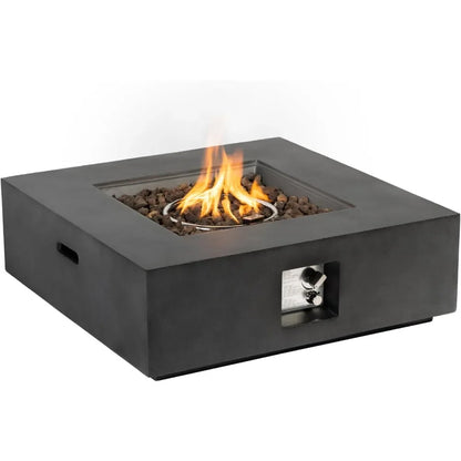 35-Inch Outdoor Propane Fire Pit Table, Square Dark Grey Fire Table with 50,000 BTU Heat Output