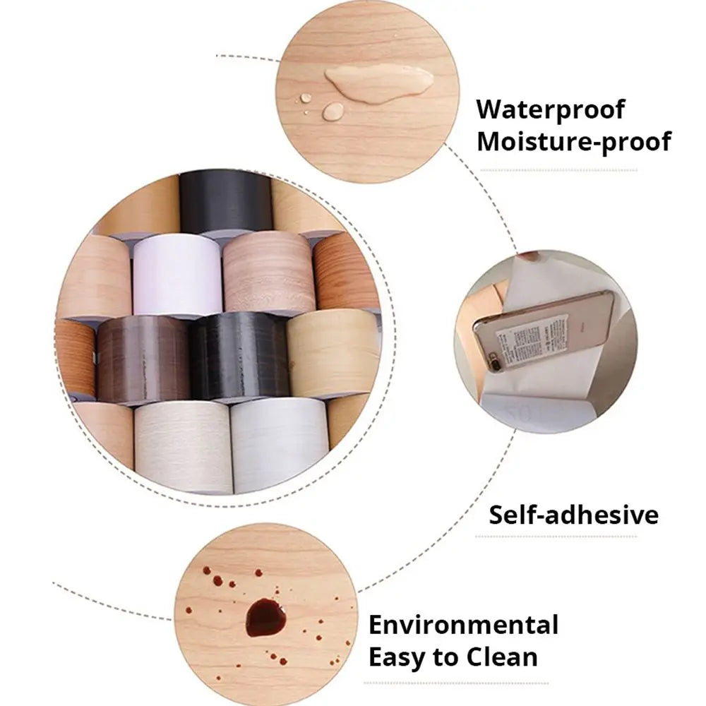 10M/Roll Windowsill Waist Line Wallpaper Waterproof Wood Grain Wall Border Sticker Self-adhesive Door Frame Waveguide Line