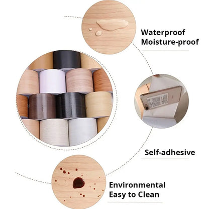 10M/Roll Windowsill Waist Line Wallpaper Waterproof Wood Grain Wall Border Sticker Self-adhesive Door Frame Waveguide Line