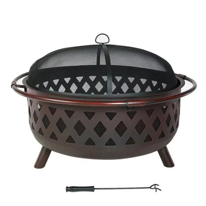 Outdoor 36-inch deep steel fire pit weaving design